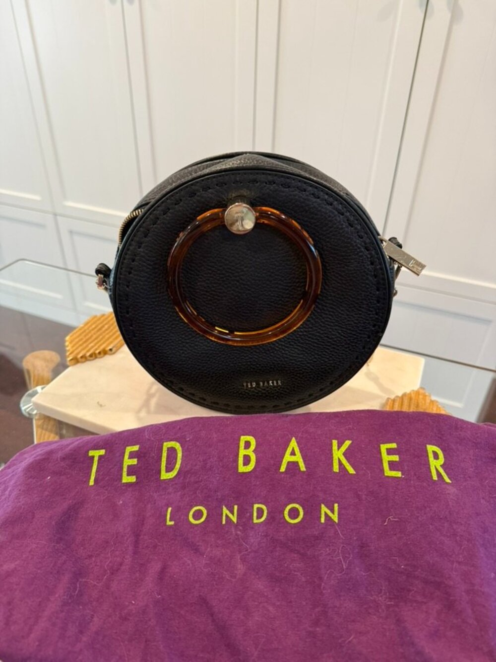 Ted Baker Round Leather Crossbody Bag w/ Tortoiseshell Ring Handle - Picture 6 of 6